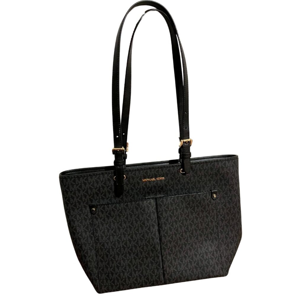 NWT Michael Kors Jet Set Medium Logo Pocket Tote Bag- Black